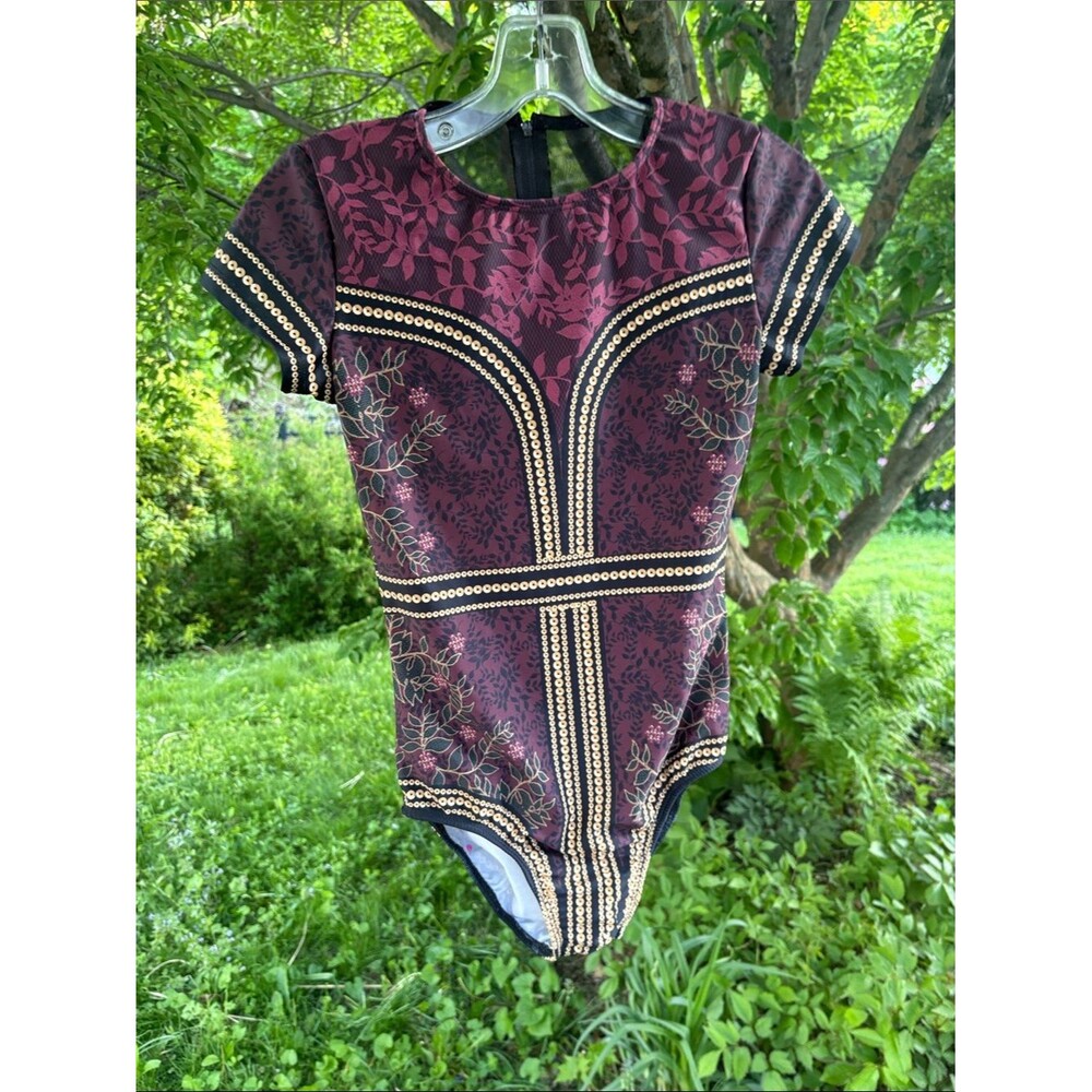 Women's Burgundy Floral Short-Sleeve Bodysuit